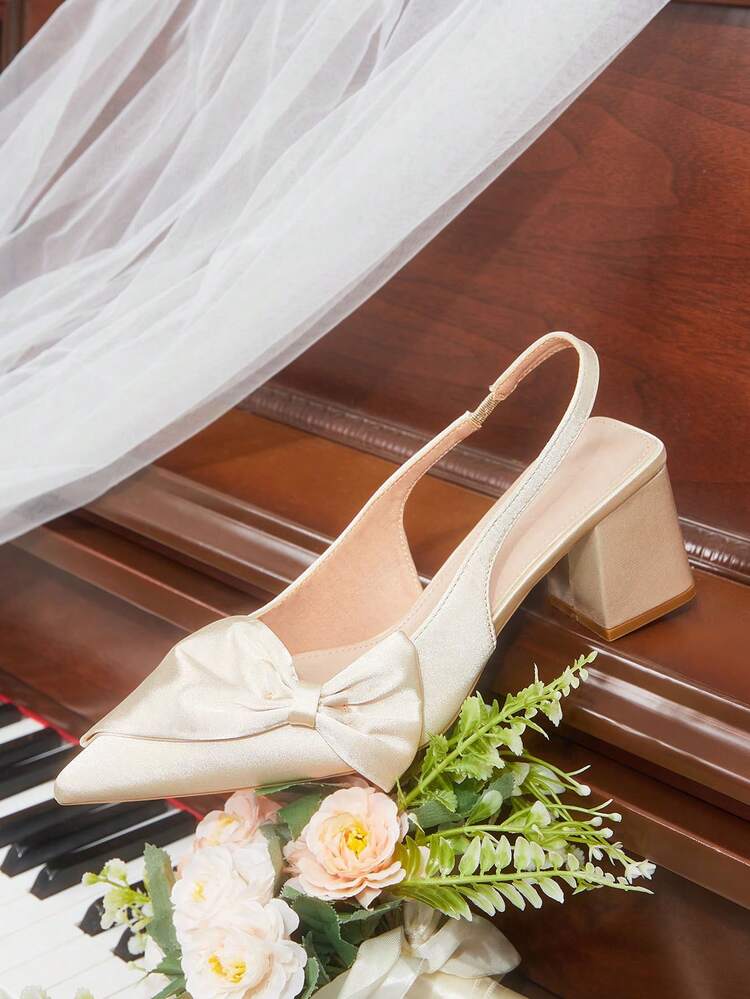 CUCCOO HITCHD New Design Pointed Toe Chunky High Heel Romantic Elegant Charming Minimalist Sexy Champagne Women's High Heel Sandals, Open Toe Dress Shoes For Date, Afternoon Tea, Party, Valentine's Day, Graceful Outfit Summer Shoes Wedding Shoes Bride Shoes