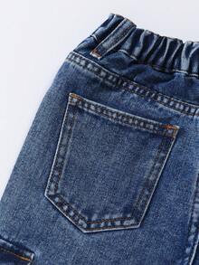 Quần jean denim xanh nhạt dáng ôm, nhiều túi, cạp chun, đa năng cho bé trai, phù hợp cho mọi mùa. - Rửa trung bình - Xem 6