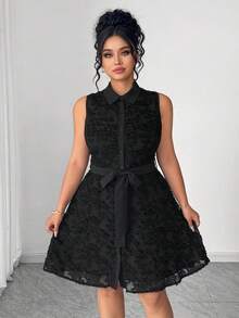SHEIN Elenzya 优雅夏季女式连衣裙，采用大号梭织面料制成 - 黑色 - 查看 7