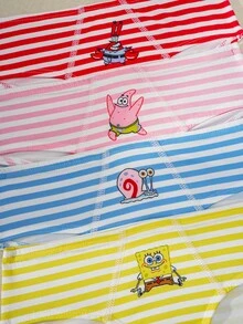 SpongeBob SquarePants | SHEIN 男童条纹卡通印花休闲日常内裤 - 彩色 - 查看 3