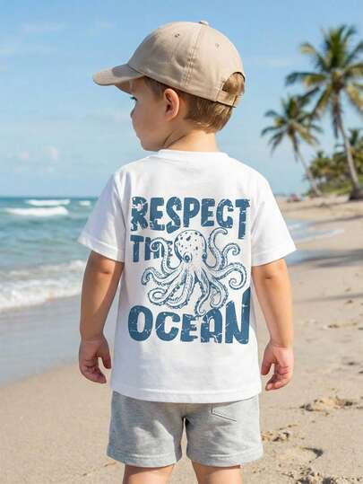 Camiseta informal de manga corta y cuello redondo con estampado de dibujos animados para bebé niño, adecuada para el verano