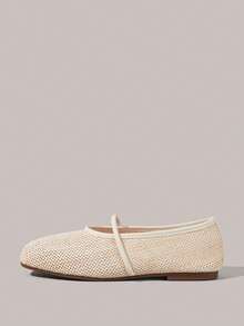 Styleloop 女士鞋履 假日风编织鞋 面条带女士平底鞋 假日风穿搭 波西米亚风穿搭 美式复古风 波西米亚风 西部风 音乐节穿搭 派对穿搭 平底女鞋 - 杏色 - 查看 3