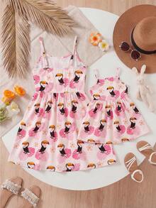 Baby Girl Casual Allover Print Sleeveless Dress - Baby Pink - View 4