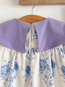 Young Girl Bowknot Floral Pattern Cute Dress - Multicolor - View 7