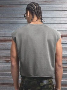 AXEPEAK Men's Solid Color Loose Fit Casual Sleeveless Vest - Grey - View 2