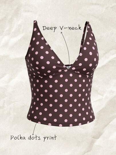 Elavelle Women's Random Print Deep V-Neck Camisole Bikini Top, Spring/Summer