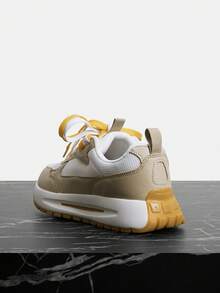 Vate Baskets plateforme respirantes et rembourrées pour femmes. Style casual sport avec semelle épaisse, lacets et blocs de couleurs. Idéales pour le port quotidien, les voyages, le printemps et l'été. Chaussures de sport en maille blanche - Kaki - Voir 5