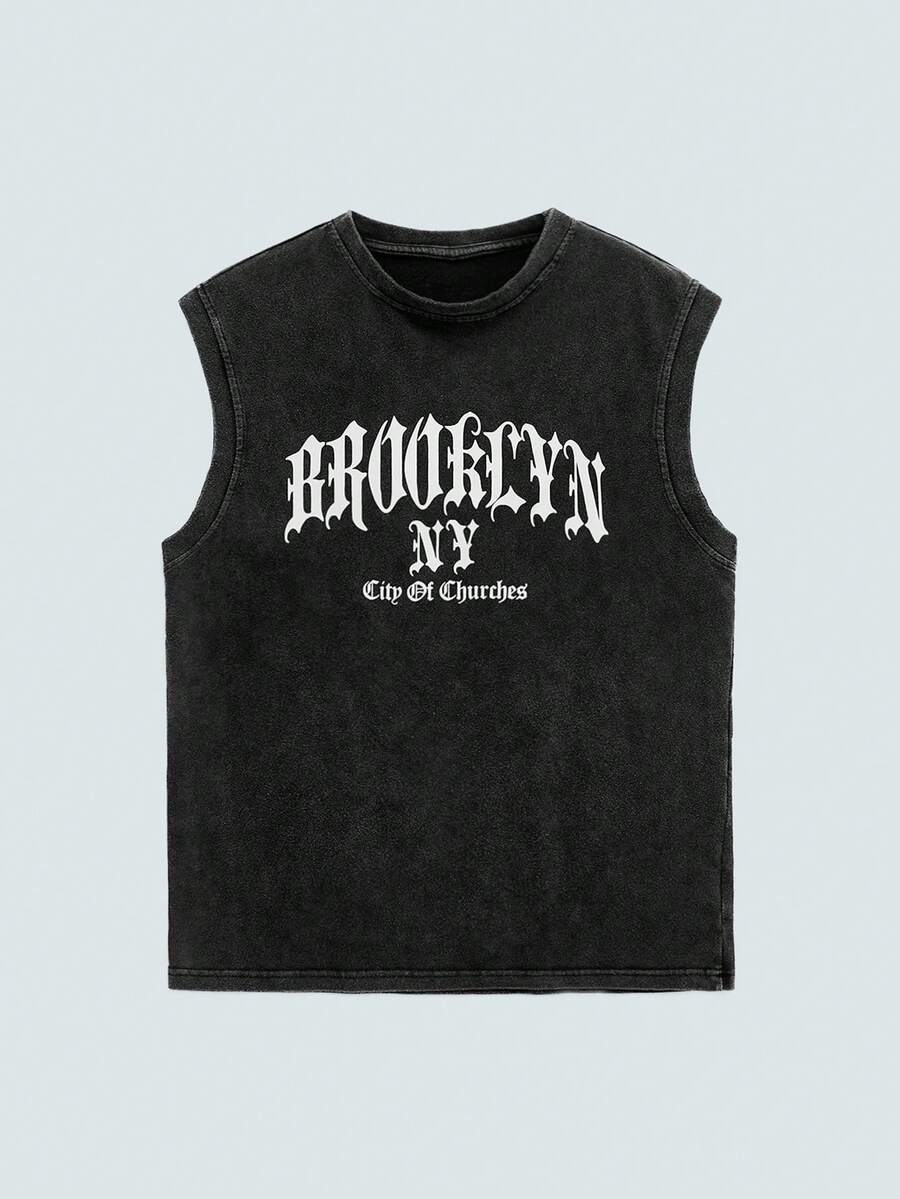 Modcrash Hemo, Men's Street Graphic Tank Top, Slightly Stretchy Washed Black Crew Neck Casual Tank Top For Daily Wear - Black - View 1