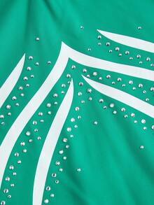 SHEIN Cheerettes Women's Rhinestone Decorated Leotard Gymnastics Jumpsuit - Dark Green - View 5