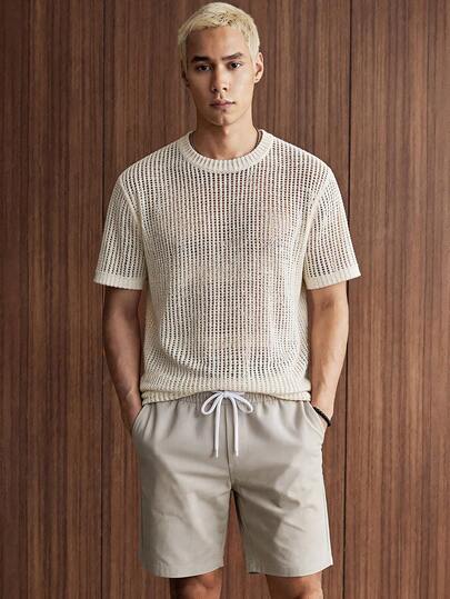 Manfinity Unisex Men's Round Neck Short Sleeve T-Shirt And Drawstring Waist Shorts Casual Set