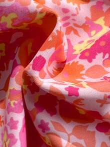 Swim Mod Women's Pink Floral & Orange Striped Spaghetti Strap Sexy Beach Vacation Swimsuit Set - Pink - View 7