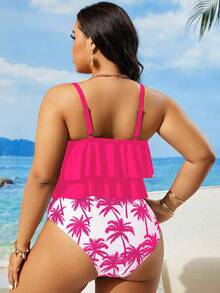 Swim Lushoire Women's Summer Beach Ruffled Sexy Camisole Tankini Swimsuit Set - Pink - View 2