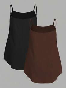 SHEIN EZwear 2pcs Plus Size Solid Color Camisole Tops, Summer Basics - Multicolor - View 2