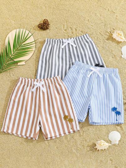 SHEIN 3pcs/Set Kids/Teens/Tweens Casual Holiday Swimming Trunks, Boys Swimwear, Summer Y2k Vacation Goth Gothic Streetwear Sumwon Burgundy Holiday Vintage Boho Festival Gras Party Cute Birthday Boys Modest Home Casual Cozy