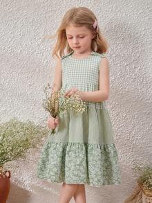 Emery Rose Kids Emery Rose Kids 女童法式优雅粉色拼接无袖宽松连衣裙，春夏款 - 綠色 - 查看 5
