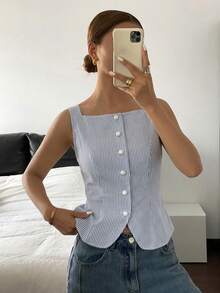 Siren Gaze 女士休闲优雅条纹开衫背心，51%棉，夏季女士穿搭 - 彩色 - 查看 4
