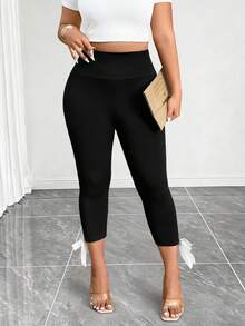 Elenzga Quần legging lửng cạp cao màu trơn dành cho nữ cỡ lớn, kiểu dáng thường ngày, đa năng. - Nhiều màu - Xem 5