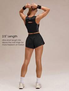 GLOWMODE 2.5'' VitalSwift High Energy Lightweight Quick-Dry Breathable Odor Control Side-Split Hem Low Waist Adjustable Waist Shorts Running Jogging Training Tennis Workout Gym Wear - Black - View 3