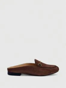 CUCCOO BIZCHIC Women Shoes Dark Brown Suede Metal Decorative Round Toe Flat Bottom Daily Versatile Commuter Closed Toe - Coffee Brown - View 3