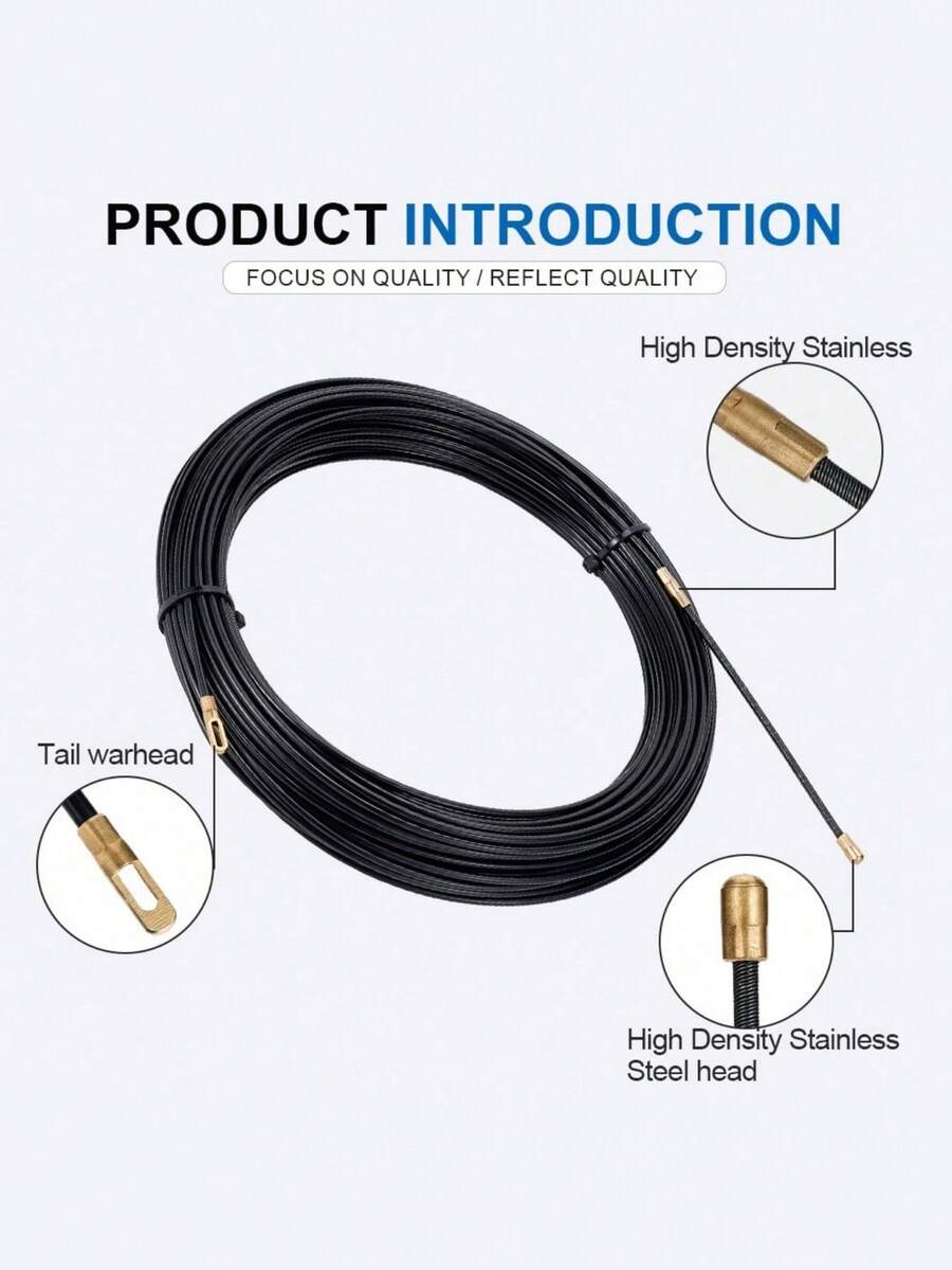 3毫米电缆拉拔器，黑色玻璃纤维尼龙壁穿线装置，电缆导向及拉拔辅助工具，30/35/40米 - 黑色 - 查看 1