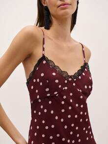 Nöista Women's Polka Dot And Lace Spaghetti Strap Dress - Brown - View 5