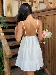 SHEIN EZwear 女士白色编织吊带度假连衣裙 - 白色 - 查看 2