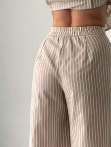 Firerie Women's Elegant Dignified Minimalist Striped Linen-Look Pants, Suitable For Commuting, Daily Wear, Valentine's Day - Apricot - View 6