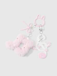 ROMWE Kawaii 1個韓系時尚簡約藍粉色音符蝴蝶結貓爪閃亮翅膀壓克力圓珠DIY鑰匙圈包包吊飾，適合女生配戴 - 粉色 - 查看 12