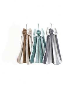 3pcs/Pack Coral Fleece Creative Striped Bow Soft Absorbent Hand Towels With Hanging Loop Dish Cloths Kitchen Towel - Multicolor - View 8