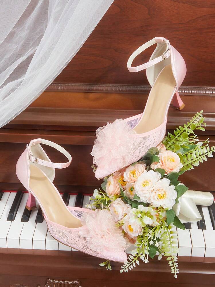 CUCCOO HITCHD Women's Fashionable Elegant Party Lace Floral Decor Pumps Summer Shoes Wedding Shoes Bride Shoes