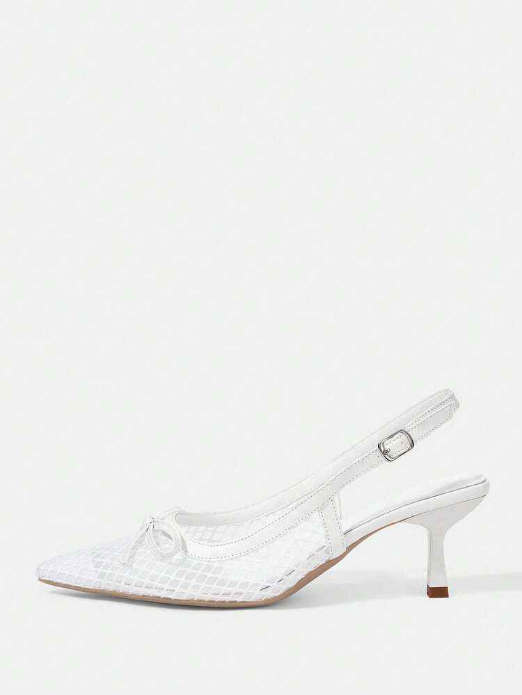 CUCCOO HITCHD Women Shoes Spring And Summer Breathable Mesh Pointed Thin Heel Back Hollow Buckle 6cm Women's High Heel Shoes French Elegant Solid Color Hollow Bow Fashion Versatile Dating Commuter Wedding Party Shoes Summer Shoes Wedding Shoes Bride Shoes