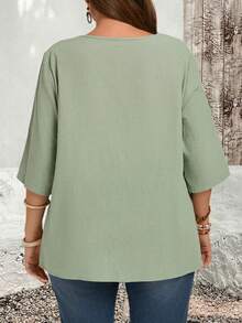 EMERY ROSE Plus Size Asymmetric Hem Green Country Shirts Fall Clothes - Green - View 2