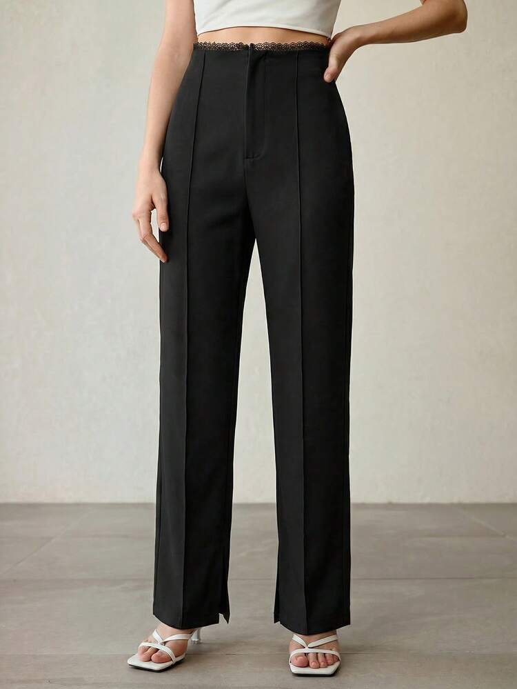 COMMUTER CONTRAST LACE STRAIGHT LEG PANTS