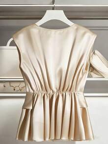 Franclia French Elegant Twist Waist Sleeveless Apricot Poplin Shirt - Apricot - View 2