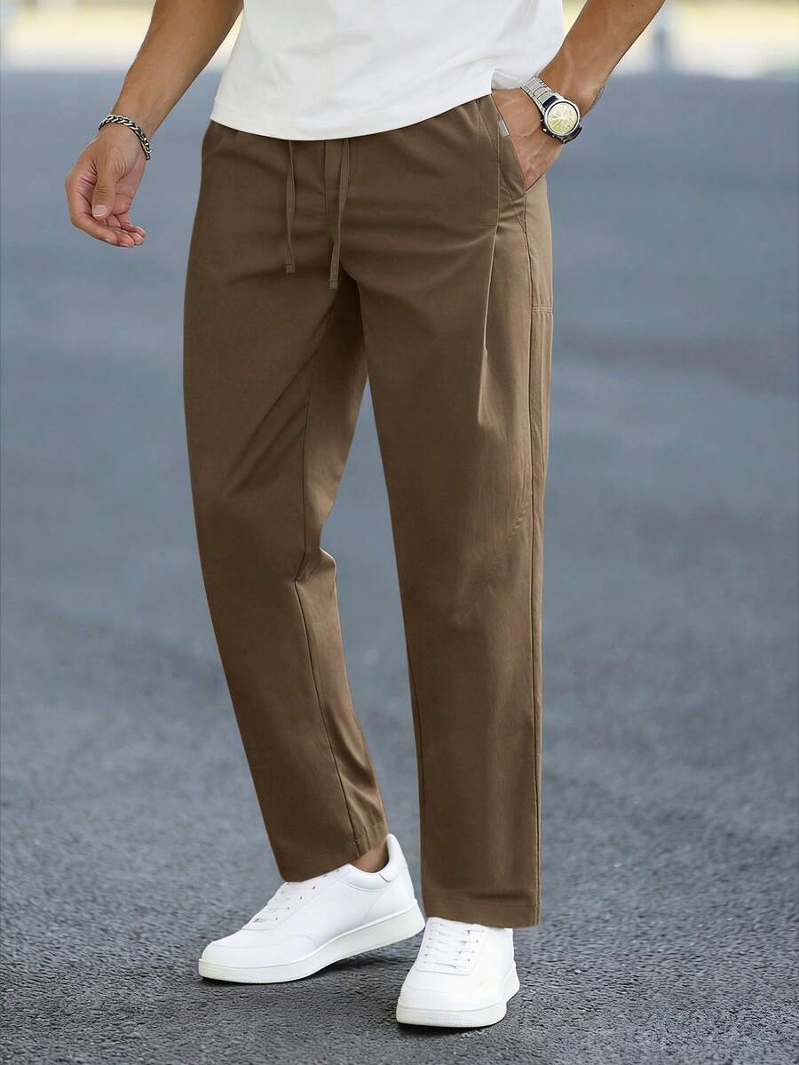 Manfinity Homme Quần dài nam màu trơn, kiểu dáng đơn giản, thích hợp mặc hàng ngày. - Cà phê nâu - Xem 1