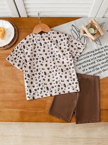 SHEIN 女宝宝时尚套装：樱桃图案上衣搭配复古豹纹喇叭裤两件套 - 彩色 - 查看 2