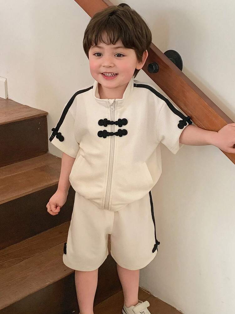 Toddler Boys' Casual English Letter Print Short Sleeve T-Shirt And Striped Shorts Set, Summer