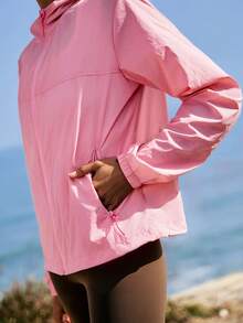 WanderVale Women's Outdoor Solid Color Hooded Lightweight Jacket - Pink - View 5