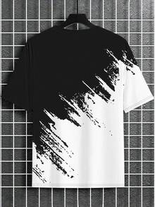 Manfinity Roughcore Áo thun ngắn tay nam phong cách đường phố mùa hè, phối màu tương phản, in chữ Gothic đen trắng, kiểu dáng thường ngày. - Nhiều màu - Xem 3