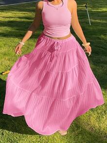 GalTyme Chocolate Brown Sleeveless Maxi Dress Plus Size 2 Pieces Set - Pink - View 5