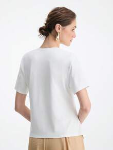 Aalyst Damen elegantes Pendler-Lässig-Büro-Raffungen-asymmetrischer Saum T-Shirt - Weiss - Übersicht 2
