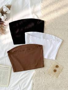 Tseoso 3件套女士休闲抹胸紧身上衣，适合夏季穿着 - 彩色 - 查看 2