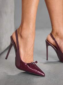 CUCCOO SZL Women Shoes Pointed Thin High Heel Burgundy Bow Diamond Buckle Slingback Women's High Heel Shoes Fashion Sexy Dinner Party Women's Shoes - 6688-55 Mirror burgundy 225 - View 7