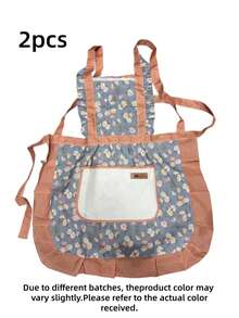 1/2件小碎花肩带围裙防油防污公主裙 - 粉色 - 查看 11