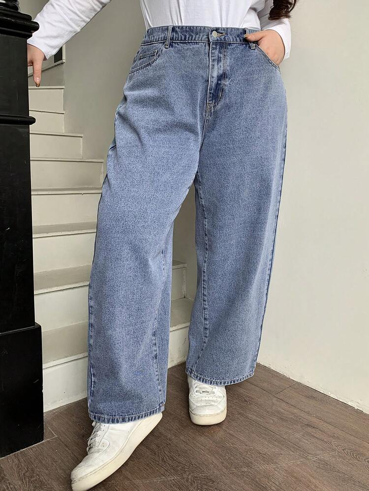 Dazy Plus Plus Size Casual Washed Straight Leg Jeans
