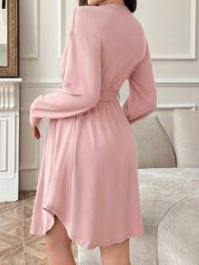 Moonlight&Mama Super Soft & Skin-Friendly Solid Color Maternity Robe - Coral Pink - View 2