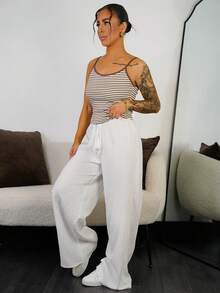 SAYEHFBABY 音乐节女款全长几何绿色度假阔腿裤，休闲度假 - 白色 - 查看 4