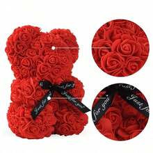 9.25*15.5inch Rose Bear Figurine Mini Foam Bear Cute Home Decor, Romantic Artificial Flower Design, Suitable For Mother's Day, Father's Day, Graduation, Valentine's Day, Wedding Party, Birthday, Window & Tabletop Decor, Perfect Gift For Family & Friends - Multicolor - View 6
