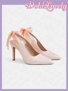 Dola Lovely Ladies Pink Stiletto High Heels Pointed, Elegant Bow, Dinner Parties, Proms, Lolita Wear - Pink - View 3