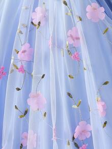 SHEIN 甜美梦幻的少女连衣裙，3D立体网纱蓝色吊带连衣裙，优雅独特，适合派对、外出和日常生活，少女夏季连衣裙 - 藍色 - 查看 6